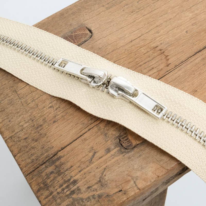 Ritssluiting met dubbele schuiver, 40 cm, naturel beige - Maison Klem
